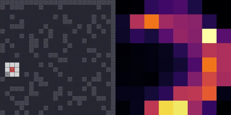 A self-play game beside the head's attention over it