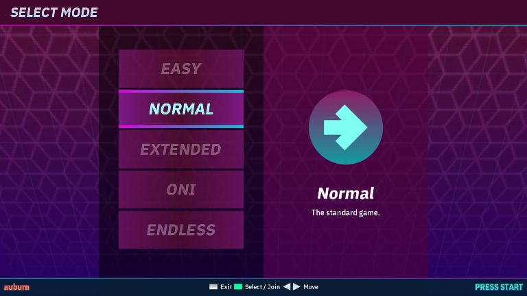 Game difficulty selection menu