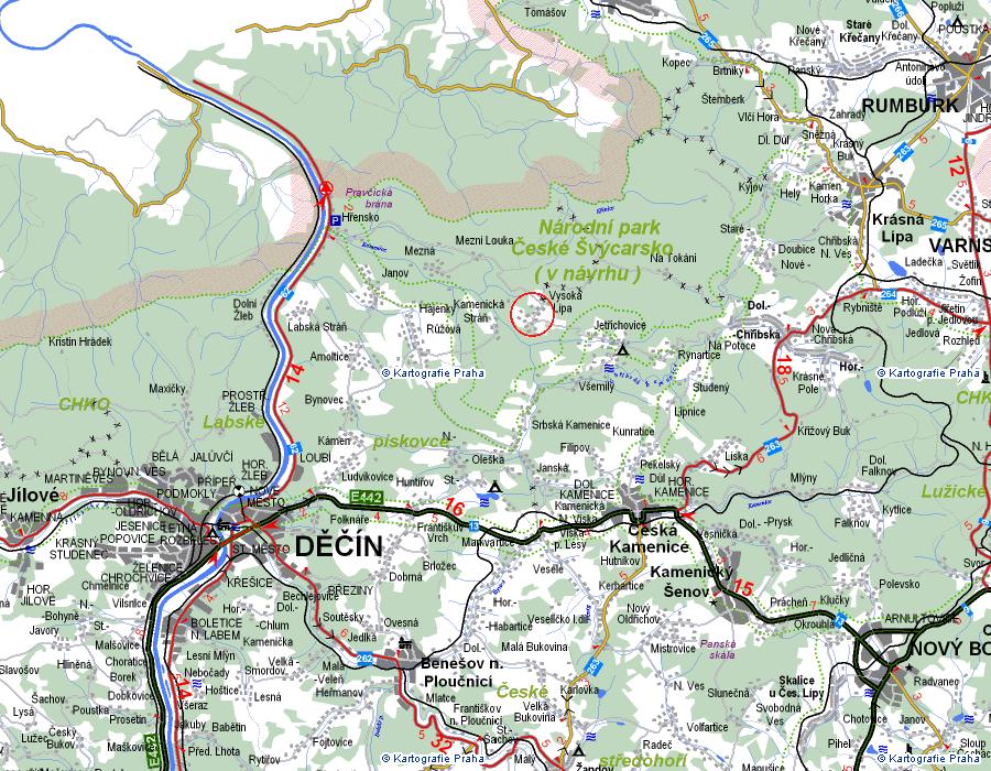 Map of the Vysoka Lipa surroundings